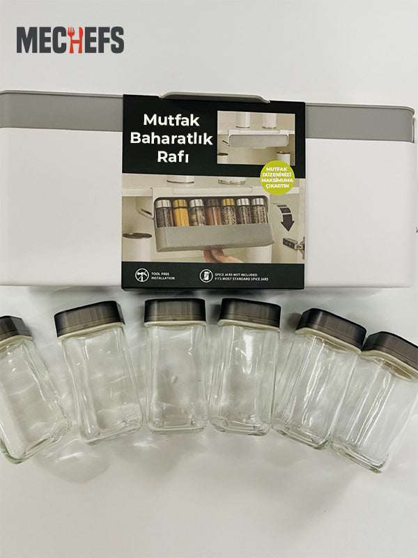 MeChefs™ Mutfak Baharatlık Rafı & 6 Adet Baharatlık